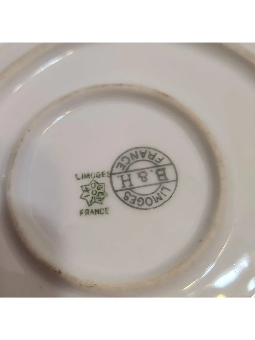 Antique Limoges France B&H Gold Green Trim Porcelain Gravy Boat Underplate READ